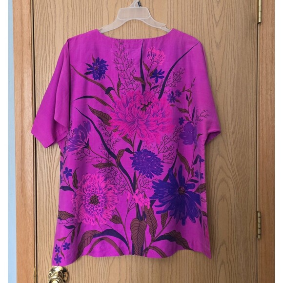 Thai Silk Womens Blouse Large XL Hand Woven 100% Pure Finest Quality Vivid Pink - Picture 12 of 12